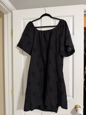 Black Eyelet Mini Dress with Short Sleeves